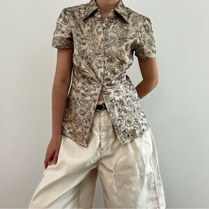 VINTAGE SAN FRANCISCO Floral GOLD Button-Up Top -M